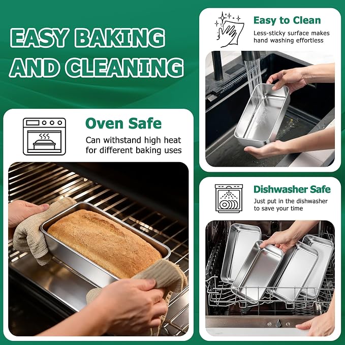 TeamFar Loaf Pans for Baking, 9 x 5 Inch Stainless Steel Loaf Bread Pans | Bread Pans Tins for Homemade Bread/Brownies, Healthy & Sturdy, Oven & Dishwasher Safe - Set of 10