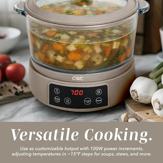COOK WITH COLOR Glass Mini Low Carb Rice Cooker – Holds 2 Cups Raw/Makes 6 Cups Cooked with Auto Lift Filter Basket, Hotpot & Steamer for Rice, Grains, Digital Panel with Keep Warm, Greige
