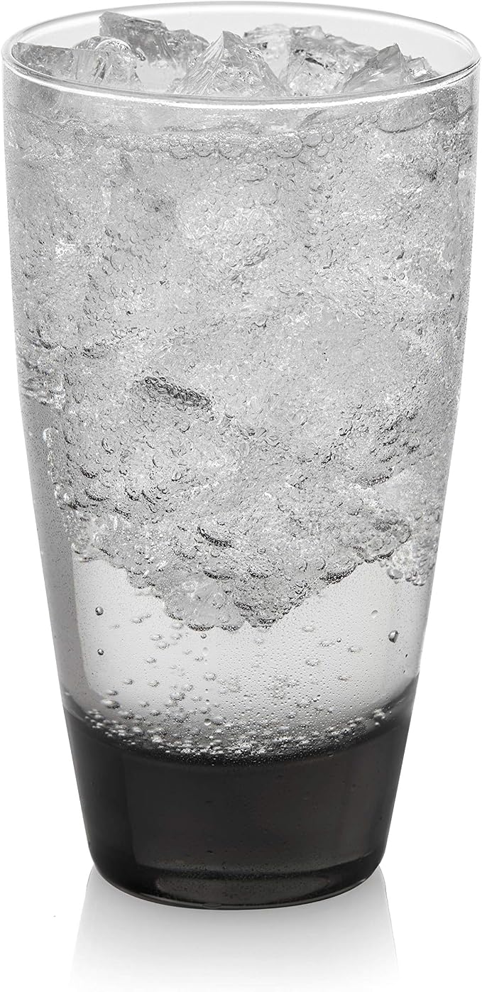 Libbey Classic Tumbler & Rocks Drinking Glasses Set of 16, Clear Glass Cups | 18 oz and 13 oz Capacities for Water, Soda, Cocktails, and More with Smoke-Tinted Bases and Dishwasher-Safe Cleanup
