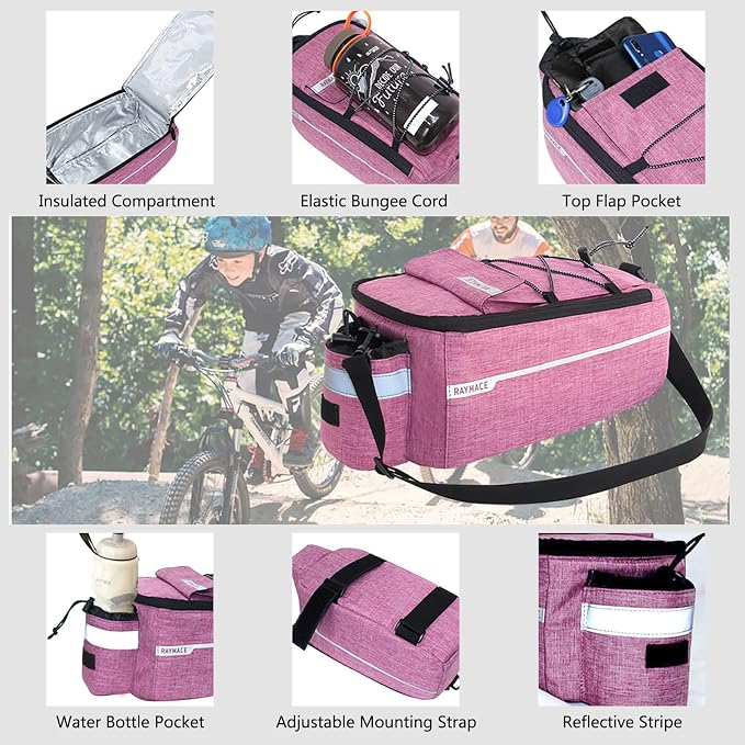 RAYMACE Bike Rear Rack Bag, Bike Trunk Cooler Bag | Bicycle Pannier for Warm or Cold Items (Violet)
