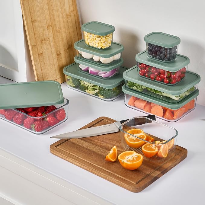 Glass Food Storage Containers with Lids — 6 Piece — 10.5 oz Glass with BPA-Free Leakproof Stackable Lids — Microwave, Oven & Dishwasher Safe — Ideal for Meal Prep & More - Soft Sage