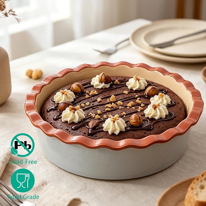9 Inch Ceramic Pie Pan for Baking - 60 OZ Deep Stoneware Baking Dish -Oven to Table Farmhouse Style Pie Plate for Apple Pie,Tart, Quiche, Chicken Pot Pie(Sky Blue)