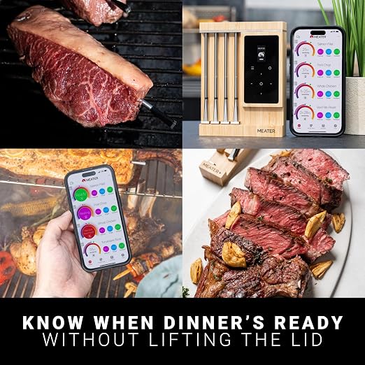 MEATER Pro XL WiFi & Bluetooth Meat Thermometer, 4-Probe, 1000°F, Accurate | Bluetooth & WiFi, 1000°F heat resistance, certified accuracy. For BBQ, oven, grill, smoker, air fryer, sous vide, deep fryer.