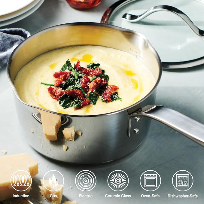 Tramontina Tempo Tri-Ply Base Stainless Steel 3-Qt Sauce Pan with Lid | Induction-Ready Saucepan, Oven-Safe, Dishwasher-Safe