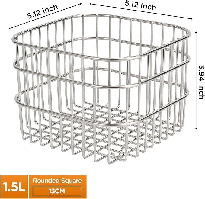 304SS Fruit Basket 1.5L Kitchen Storage Colander Produce Holder | 304 stainless steel, rust-resistant, breathable mesh, quick drainage, versatile countertop organizer, compact modern, durable
