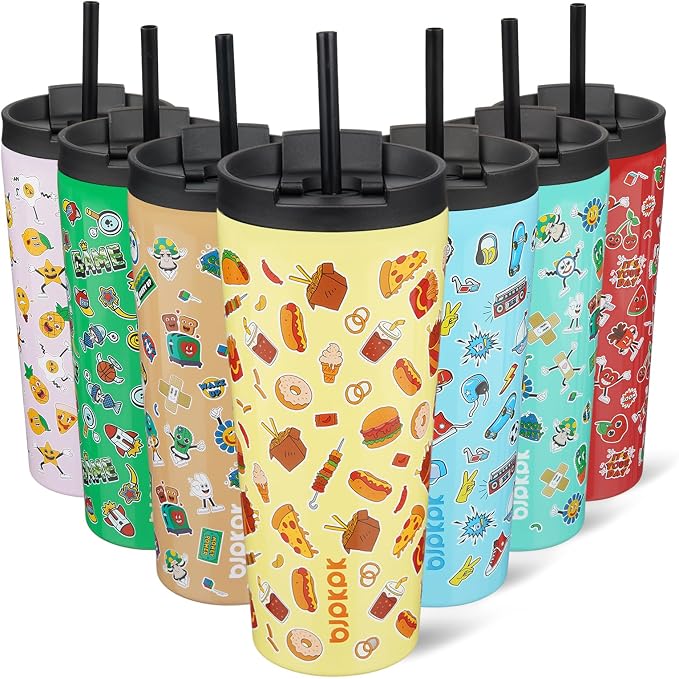 BJPKPK 22 oz Coffee Tumbler with Straw, Insulated Stainless Steel Cup | Double Wall Vacuum, Leak Proof Lid, Keeps Hot/Cold/Iced, BPA Free, Cupholder Friendly, Travel, Yummy