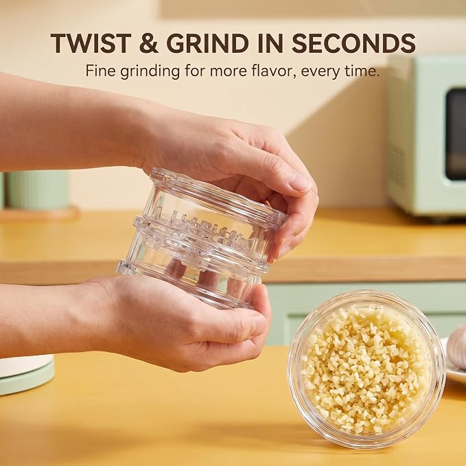 2PCS Clear Manual Garlic Twister, Garlic Crusher, Ginger & Nuts Mincer Tool | Multi-Functional Mincer & Grinder for Garlic, Onion, Ginger, Herbs, Nuts