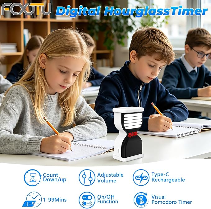 Pomodoro Timer for Productivity, Visual Countdown with Flight Flow | 5/25Min Preset, Custom Countdown, On/Off, Rechargeable, Silent, Desk Flip Hourglass Timer for ADHD Gift Study, Work, Kitchen