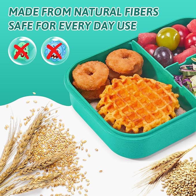 MISS BIG® Bento Lunch Box for Kids, 1150ml, 3 Compartments, Green | Green kids bento lunch box for school food, daycare meals, snacks, light lunch, picnic, and travel.