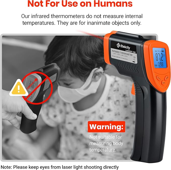 Etekcity Infrared Thermometer Laser Temperature Gun, -58°F~1130°F, Orange | Cooking, Pizza Oven, BBQ, Meat, Kitchen, Reptile, HVAC, Adjustable Emissivity, MAX Display, High Temperature