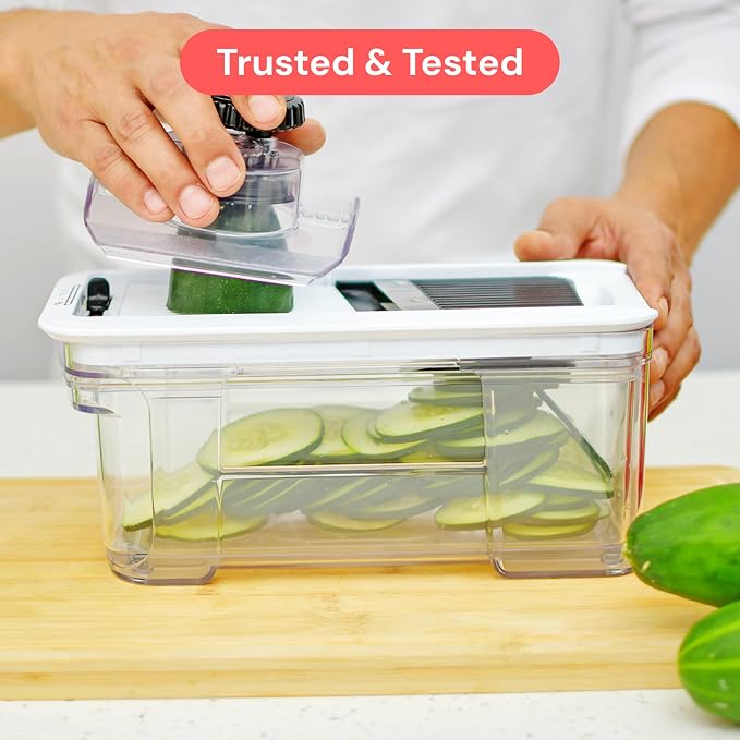 Fullstar Pro XL Vegetable Chopper & Mandoline Slicer w Pull-Out Catch Tray | 6 in 1 Veggie, Onion & Fruit Slicer, Dicer & Grater with Sharp Stainless Steel Blades - XL Food Prep Set (Black)
