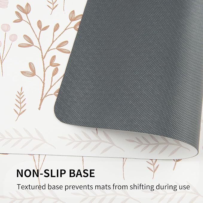 QIYI PU Leather Placemats Set of 6, 12"x18" Waterproof Table Mats, Blush | Faux Leather, Heat Resistant, Anti Slip, Wipeable Place Mats for Kitchen Dinning, Party Table Décor, Pink Flowers