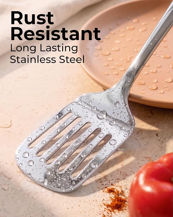 Zulay Kitchen Stainless Steel Slotted Spatula Turner | 14.8” Heat-Resistant Slotted Turner for Cooking, Frying & Grilling - Durable, Rust-Proof & Dishwasher Safe Kitchen Utensil