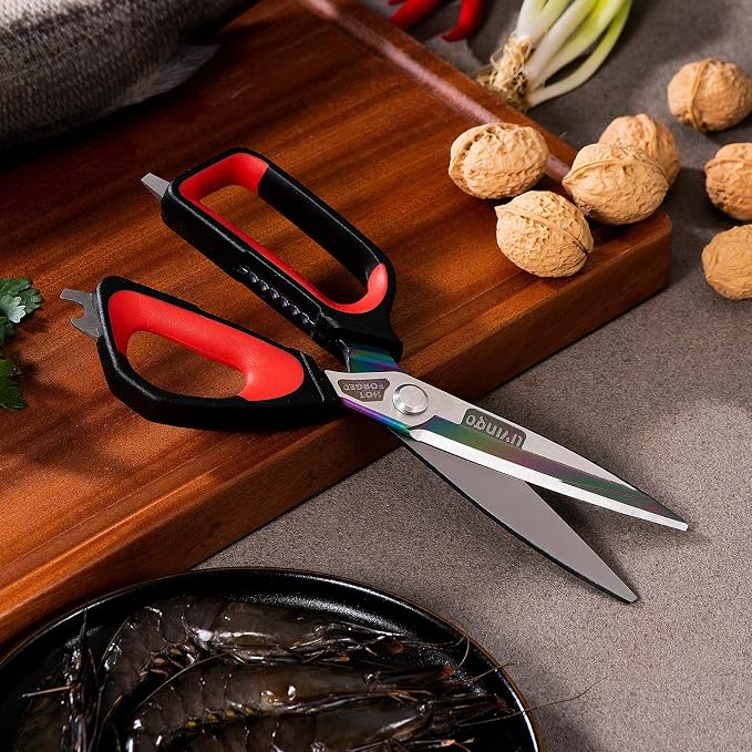 LIVINGO 9.5" Titanium Coated Kitchen Shears Heavy Duty Stainless Steel | Ultra Sharp Multipurpose Food Scissors with Durable Titanium Blade for Cutting Chicken, Meat, Vegetables and Cooking Tasks