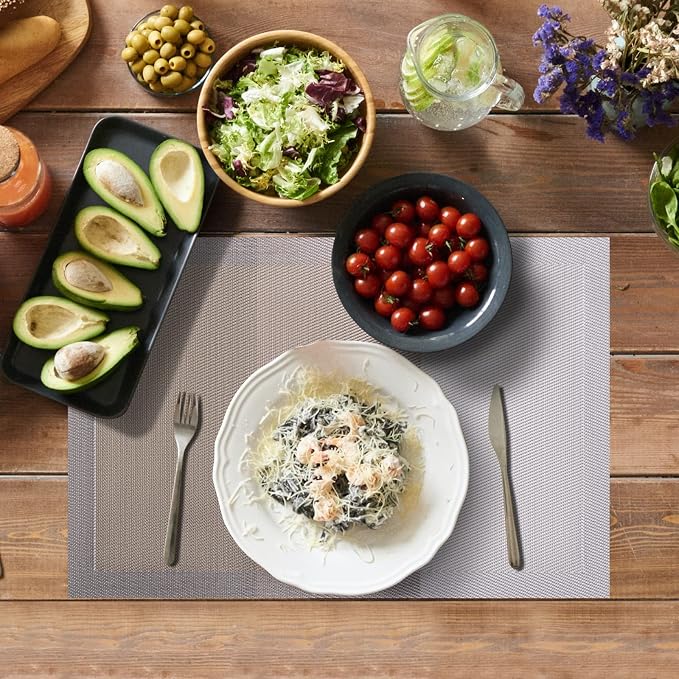 Aofmee Placemats Set of 6, Heat Resistant Place Mats, Washable Durable PVC Table Mats, Woven Vinyl Plastic Placemats for Kitchen Dining Table, Non-Slip Stain Resistant Placemats Indoor, Easy to Clean
