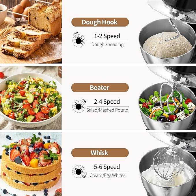 FEST 8.45QT Electric Kitchen Stand Mixer with 6 Speeds and 1500W Motor | Large mixing bowl, dough hook, whisk, beater and removable splash shield for bread, cakes, cookies, whipping and home baking