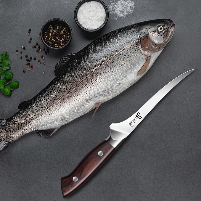 7" Fillet Knife, High-Carbon Stainless Steel Boning Knife, Pakkawood Handle | 7 Inch Filet Knife for Fish with Ergonomic Full-Tang Handle, Fish Fillet Knife for Meat Cutting Trimming