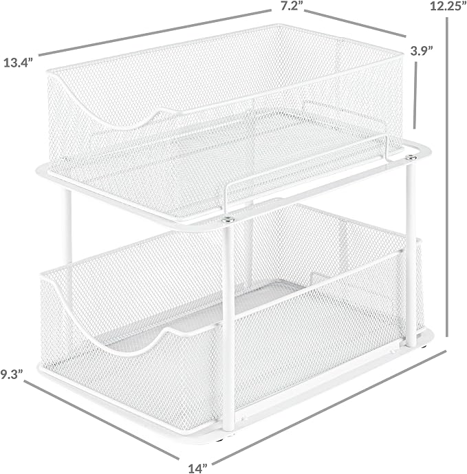 Sorbus 2 Tier Under Sink Bathroom Organizers and Storage, Strong Steel Mesh Sliding Drawers for Enhanced Bathroom Storage Ideal Bathroom Organization and Storage & Under Kitchen Sink Organizer (White)