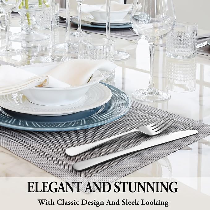 36 Pcs Silverware Set with Steak Knives for 6, Stainless Steel Flatware Set, Mirror Polished Cutlery Utensil Sets, Home Kitchen Eating Tableware Sets, Dishwasher Safe