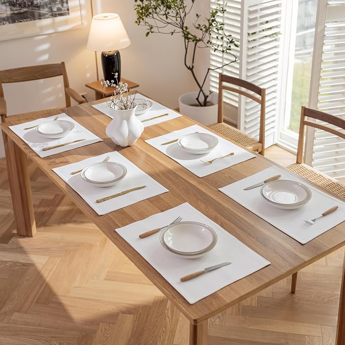 Demetex White Place Mats Set of 8 Washable Linen Placemats Heat Resistant Decorative Table Placemat for Holiday Party Wedding, 13x19 inch, Pure White