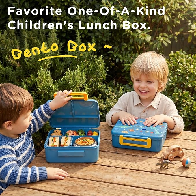 Kids Lunch Bento Box with 8oz Thermo/Ice Pack, BPA-Free, for School | Leak-proof Food Containers with 5 Compartment, Insulated Food Jar, Dishwasher Safe, Easy to Clean, Lunch Box for Girls Boys