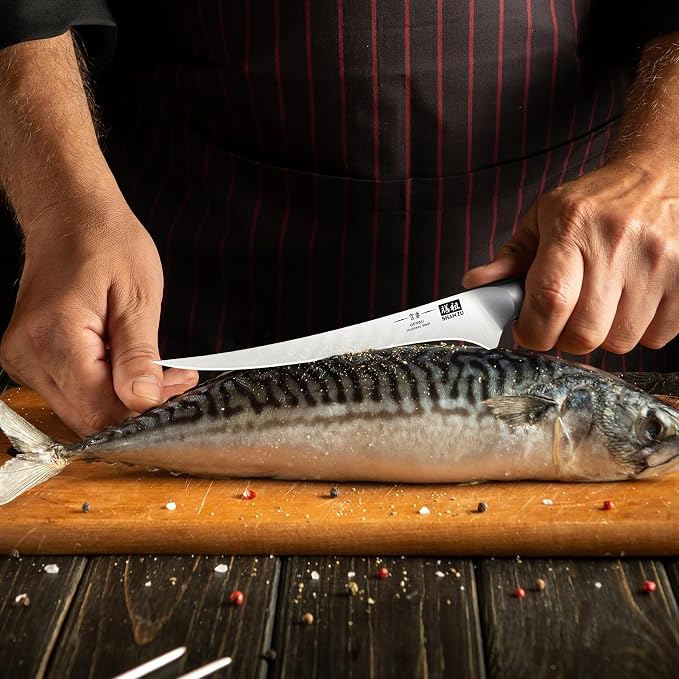 SHAN ZU 7 Inch Fillet Knife, Japanese Super Steel Boning Knife | Professional Ultra Sharp Fish knife with K133 Ergonomic Handle, Black Tortoise Genbu Series