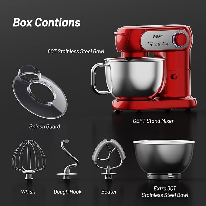 Stand Mixer, 3.5QT&6QT Bowls Mixers Kitchen Electric Stand Mixer Red | 600W Tilt-Head Kitchen Mixer with Stainless Steel Bowl, Dishwasher-Safe Dough Hook, Flat Beater, Wire Whisk, Splash Guard