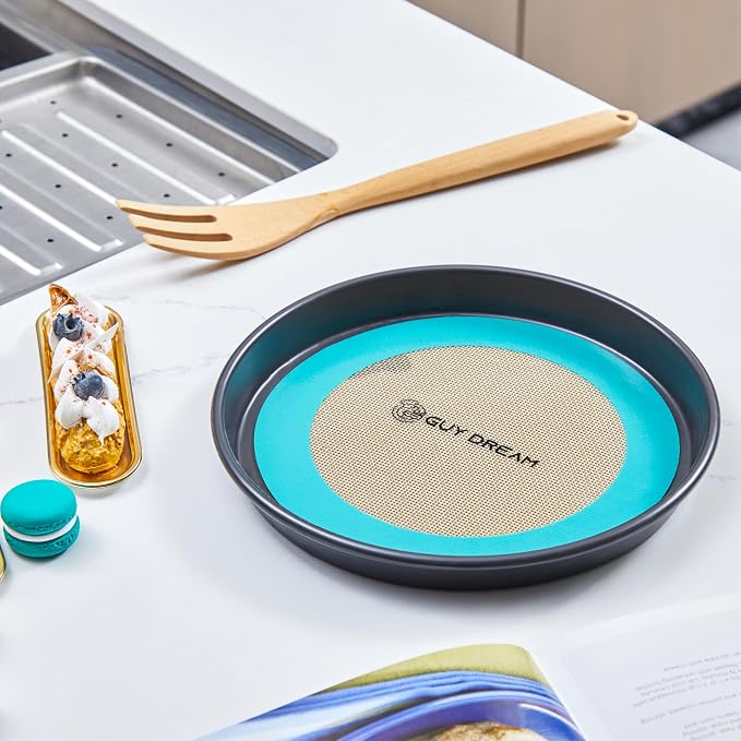 GUYDREMAT 9-Inch Silicone Baking Mats Set of 2 - Non-Adhesive, Heat Resistant Up to 480°F, Durable for Baking Cakes, Pizza, Pastries, Bread, Easy Storage, Ideal for Convection Ovens