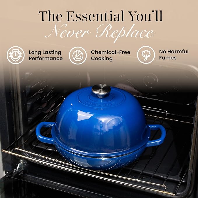 Enamelled Cast Iron Dutch Oven Pot – Dutch Oven For Sourdough Bread Baking – Cast Iron Bread Pot – Dark Blue, 6 Quarts, 26cm – by Nuovva