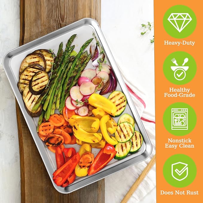 CEKEE Stainless Steel Baking Sheet Set of 4, Large Baking Pan & Cookie Sheet & Baking Tray for Oven, Half Sheet Pan, Size 18 x 13 x 1 inch, Heavy Duty & Mirror Finish & Easy Clean