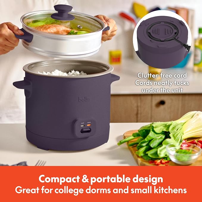 bella 16-Cup Rice Cooker and Steamer, Plum