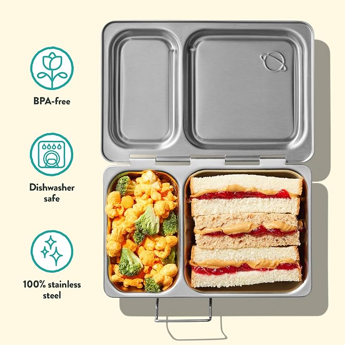 PlanetBox Recycled Shuttle Stainless Steel Lunch Box for Kids and Adults - Replacement Lunchbox Only, Brushed Finish, Sustainable Bento Box