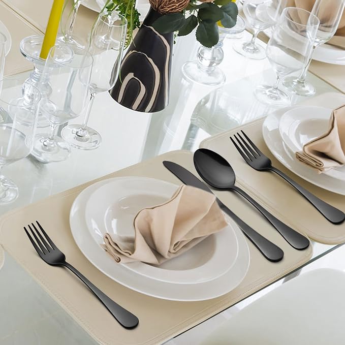 LIANYU Black Flatware Silverware Set, 40-Piece Cutlery Set for 8 | Stainless Steel Restaurant Party Tableware Eating Utensils, Mirror Finish, Dishwasher Safe