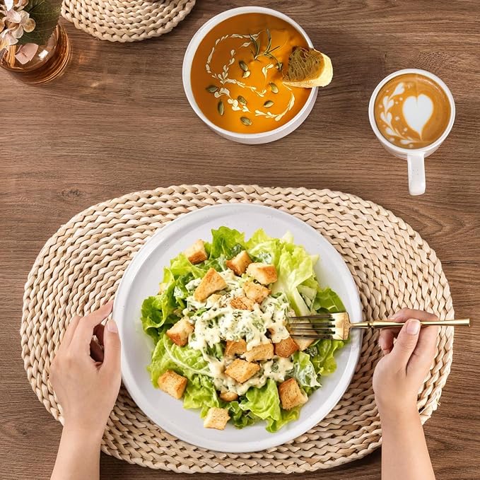 AmorArc Stoneware Dinnerware Sets for 8,24Pcs Plates and Bowls Set | Handmade Ceramic Dish Set,Dishwasher & Microwave Safe,Scratch Resistant-White