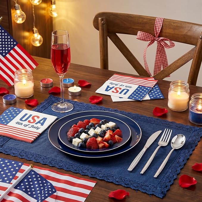 150Pcs Blue Plastic Plates, Disposable Plates with Silverware Set | Navy Blue Plastic Plates set Include 30 Dinner Plates10.25’’,30 Dessert Plates7.5’’,90 Silver Silverware Set for Party