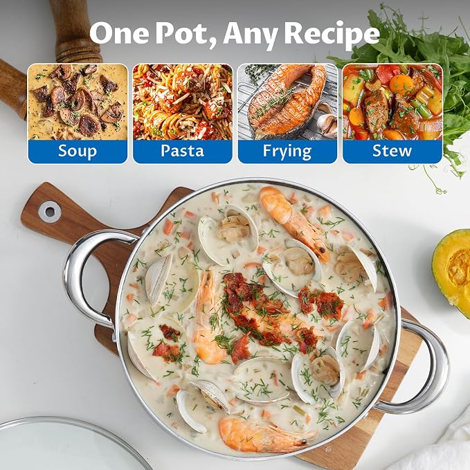 BEZIA 10 Quart Nonstick Stock Pot with Lid, Large Induction Cooking Pot | Oven & Dishwasher Safe, Works on All Stoves, for Hosting Holiday Gatherings, Blanching Bulk Veggies, Multi-portion Curries