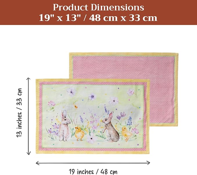 Maison d' Hermine Placemats Set of 4 Reusable 100% Cotton (13"x19") | Cloth Place Mats Washable Table Mats for Kitchen Dining Party Wedding Hotel Home Restaurant Spring Summer - Easter Zest