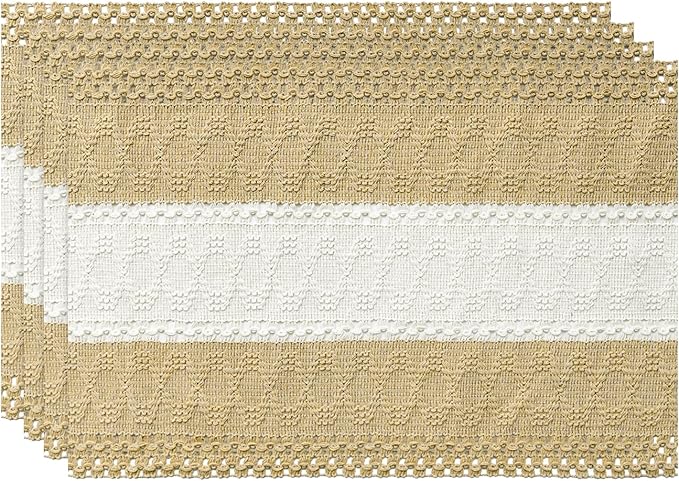 Artoid Mode Burlap Brown Farmhouse Rustic Placemats Set of 4,12x18 Inch Seasonal Hollow Table Mats Party Kitchen Dining Decoration
