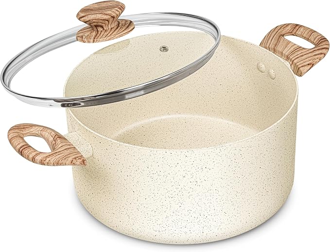 MICHELANGELO 5 Quart Stock Pot with Lid, Nonstick Soup Pot with Lid, Induction Cooking Pot White Granite, Non Stick Pot with Stay-cool Handle, 5 Quart Nonstick Pot for Cooking