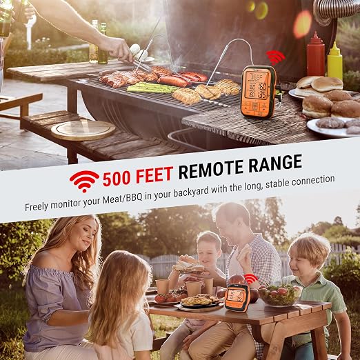 TempPro TempSync 500FT Wireless Meat Thermometer for Grilling and Smoking | RF Technology, 2 Probes, Alarms, Large Backlit Display, Smoker BBQ Kitchen Food Thermometer for Meat Turkey Cooking Gift