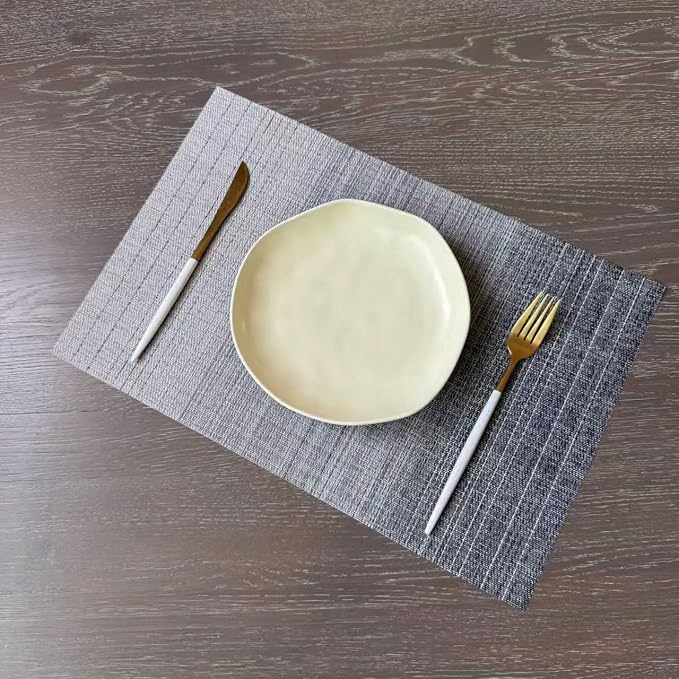 Zupro Placemats Set of 4 Woven PVC18 x12 Everyday use-(Gradient Black Grey) | Washable Heat-Resistant Non Slip Table Mats PVC Vinyl Kitchen Dining Patio Table Place Mats for Holidays Dinner Parties BBQs