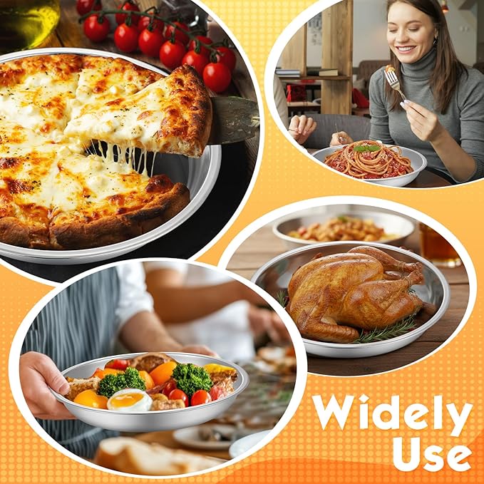 10 Pcs Deep Pie Pan Set Metal Pizza Pan Stainless Steel Round Baking Pans for Oven Rustproof Pie Plates Pizza Baking Non-Stick Tray Dishes Safe Sturdy for Home Kitchen Easy Clean(8 Inch)