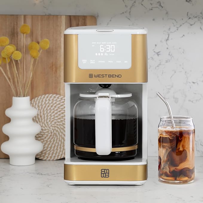 West Bend Timeless 12-Cup Programmable Coffee Maker with Brew Strength Selector for Hot and Iced Coffee, Includes 1-4 Cup Brew Option and Permanent Filter