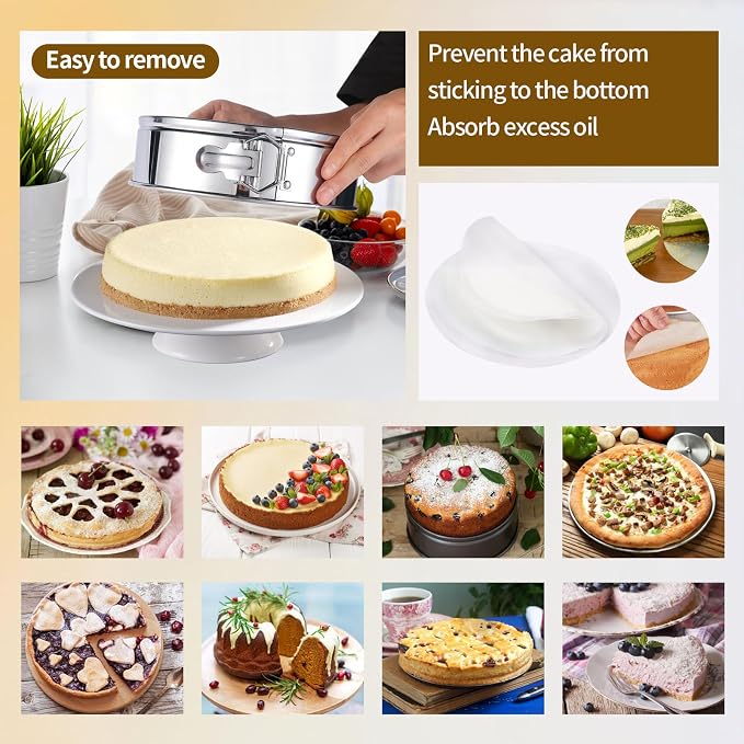 4-7-9 Inch Stainless Steel Springform Cheesecake Pan Set of 3 | Food Grade, FDA Food Contact Safe, Dishwasher Safe, Removable Bottom, Comes with Parchment Paper & Silicone Base Protector