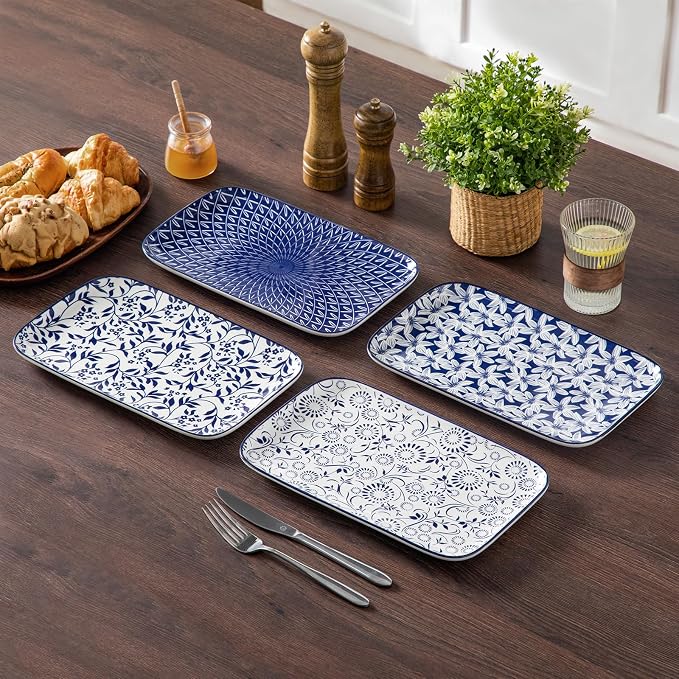 vancasso Porcelain Serving Trays for Party, Serving Platters Set of 4,Serving Dishes for Entertaining, Ceramic Party Trays and Platters for Serving Food, 12" Inch, Series SELENE