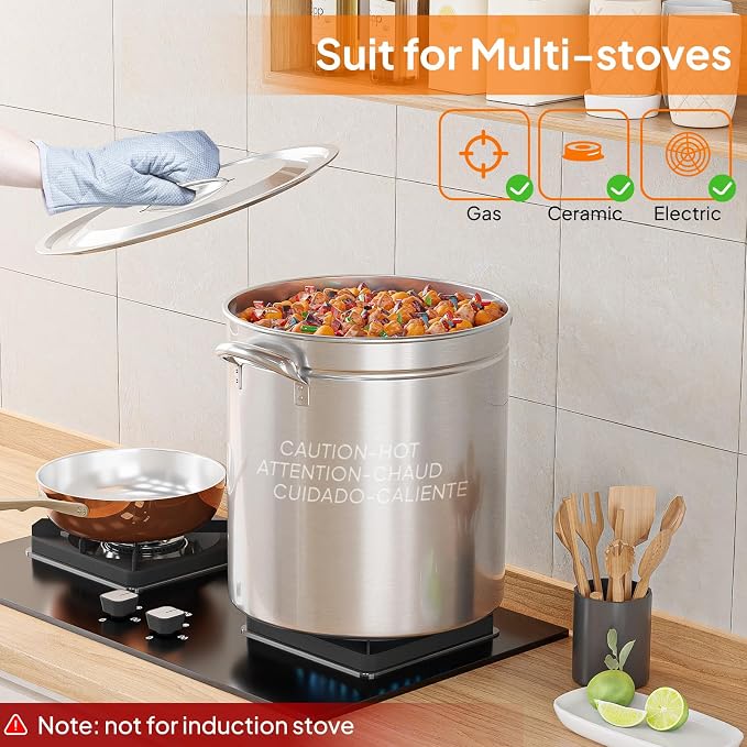 Bonnlo 36QT Turkey Fryer Pot with Steamer Basket, Lid & Lifting Hook, Stainless Steel Seafood Boil-Pot for Lobster, Crab & Shrimp, Heavy-Duty Deep Stockpot for Outdoor Boiling, Cooking & Frying