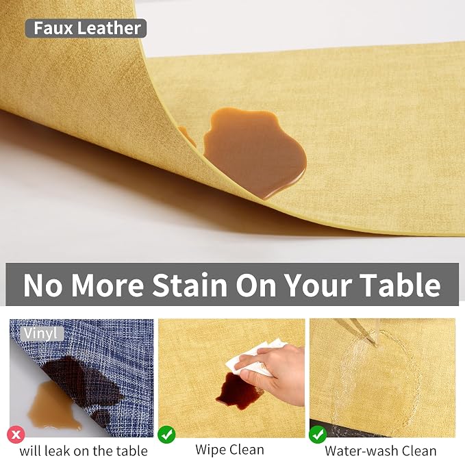 Maxpearl Faux Leather Placemats Set of 6, Easy to Clean, Light Yellow | Waterproof - Heat Resistant - Non Slip - Wipe Clean Dining Table Place Mats, Suitable for Indoor & Outdoor Use, 17''×12''