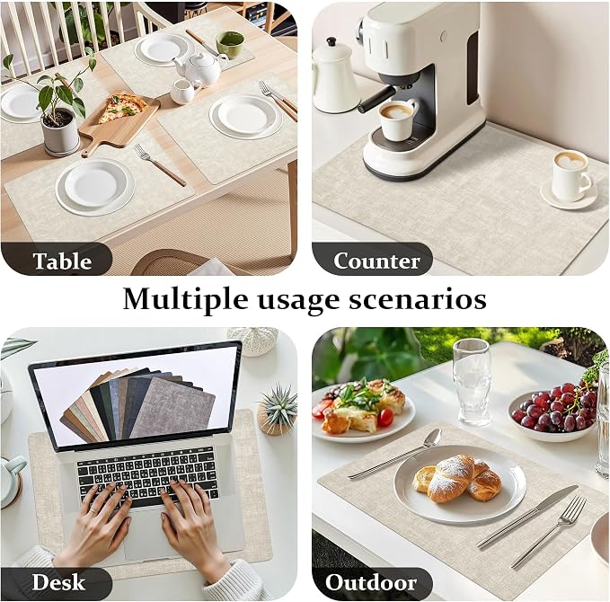 FROMHEART Faux Leather PU Placemats Set of 8 (Beige,11.8" x 17") | Waterproof,Heat/Oil Stain-Resistant Table Mat–Reversible,Non-Slip,Easy to Clean Place Mats for Kitchen,Dining,Indoor/Outdoor