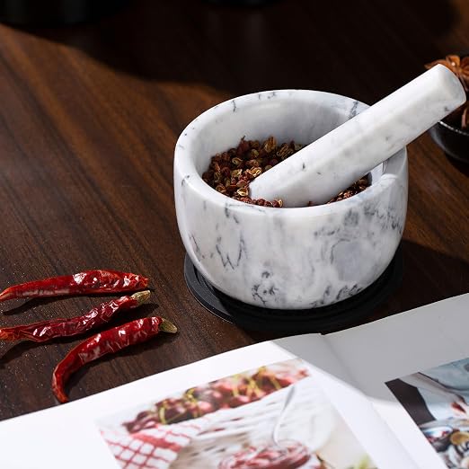 Pill Crusher, Mini Marble Mortar and Pestle Set, Pill Crusher Grinder Fine Powder, Arthritic Hands Pill Grinder (Large Size White)