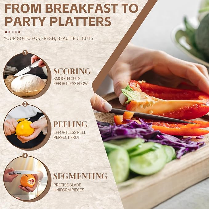 Huusk Paring Knife Set - Razor Sharp 5" Utility & 3.5" Fruit Peeling Knives | Nitrogen-treated Stainless Steel, Ergonomic, Ivory White, Vegetable Fruit Cutting Hulling Coring Segmenting, Gift
